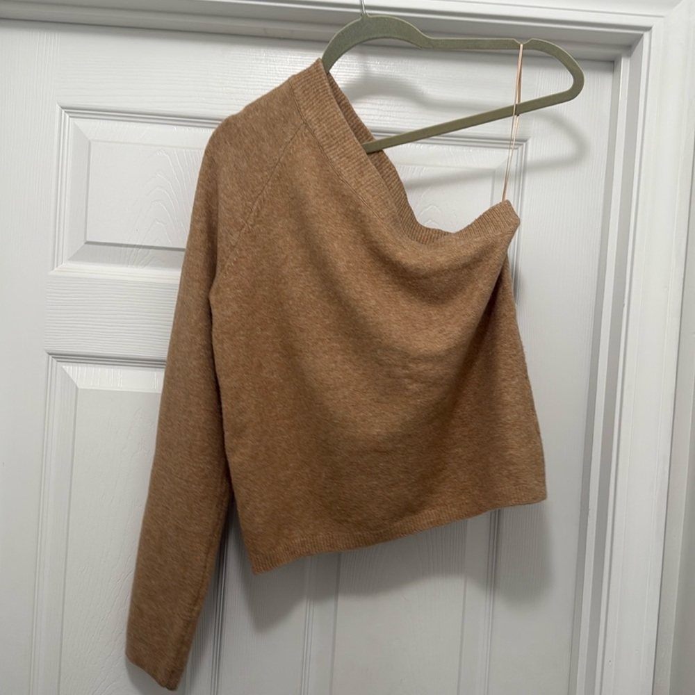 Mango One Shoulder Sweater Size L Color Camel